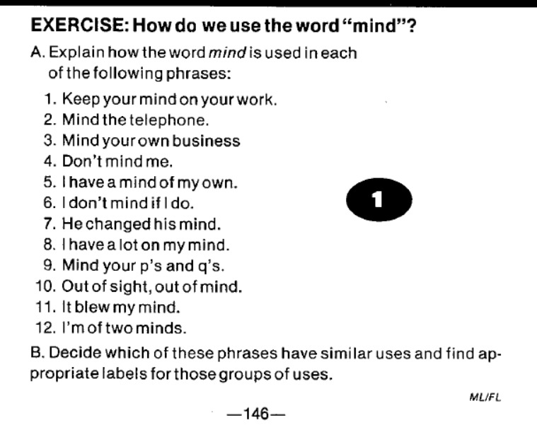 تمرين الأصل الإنجليزي لاستعمالات كلمة mind